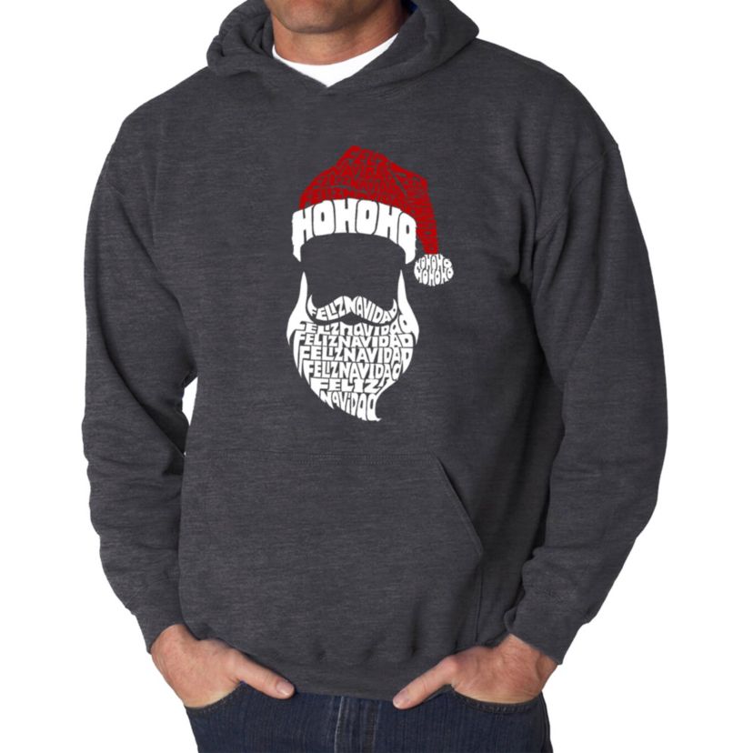 Mens Word Art Hooded Sweatshirt - Feliz Navidad Santa Claus