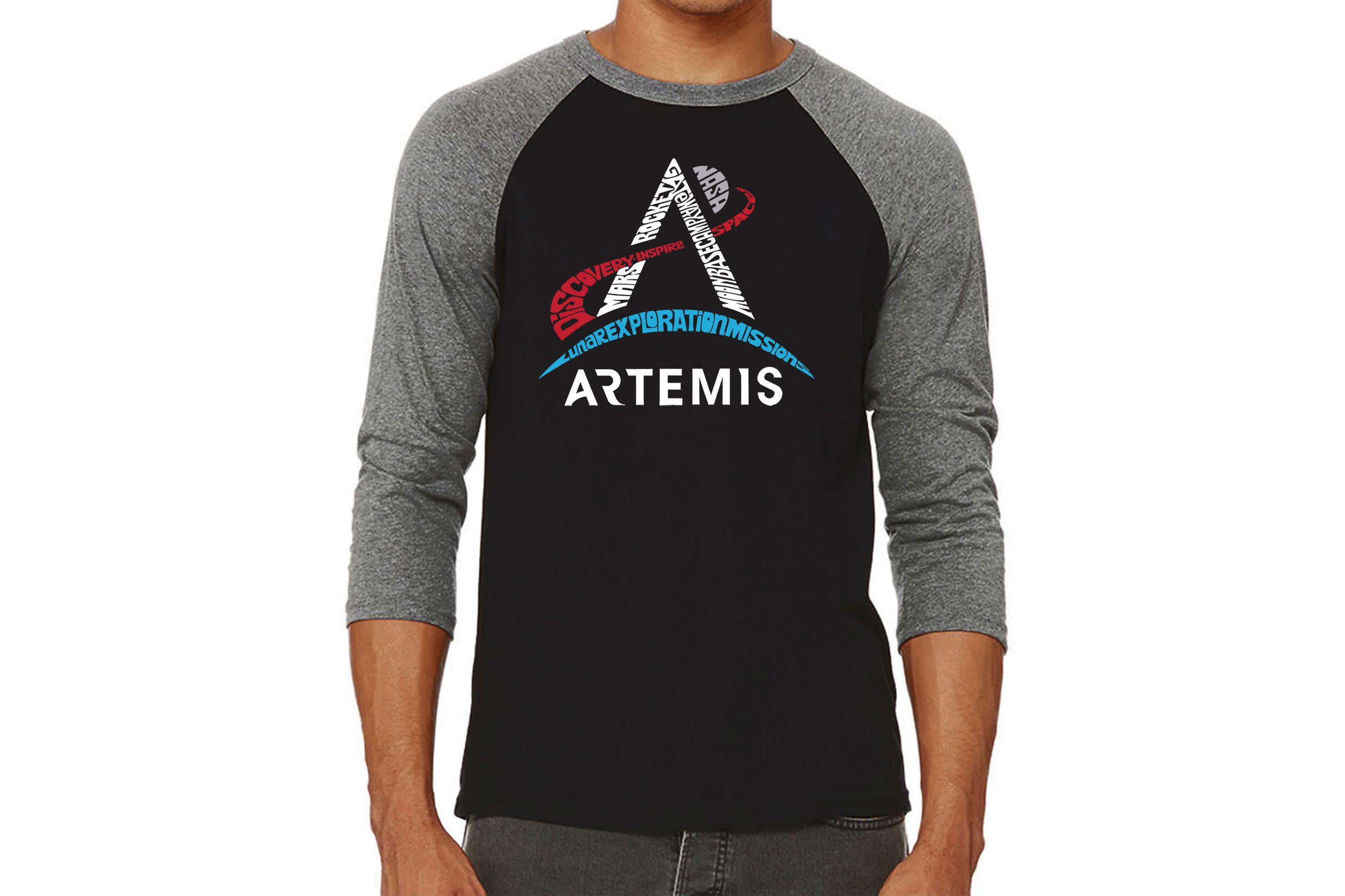 Mens Raglan Baseball Word Art T-Shirt  - NASA Artemis Logo