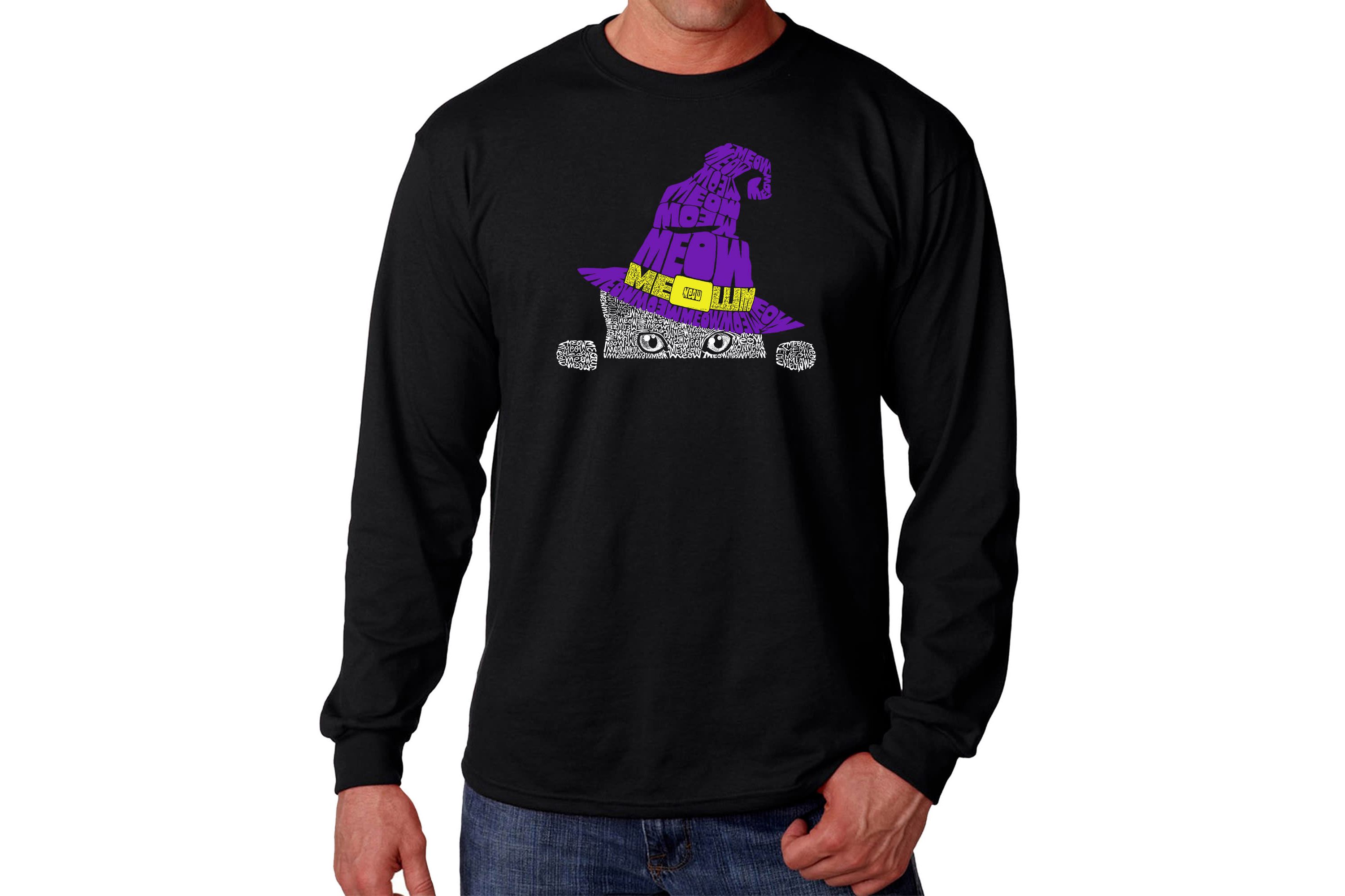 Mens Word Art Long Sleeve T-Shirt - Peeking Witch Cat