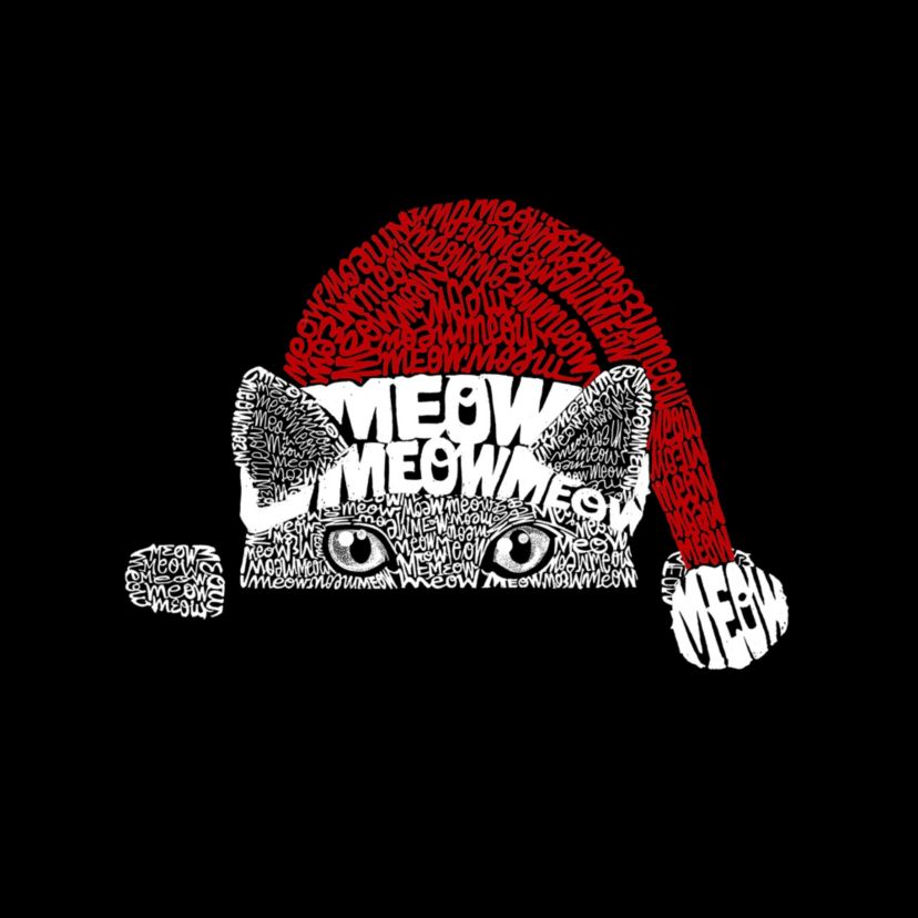 Mens Raglan Baseball Word Art T-Shirt  - Christmas Peeking Cat