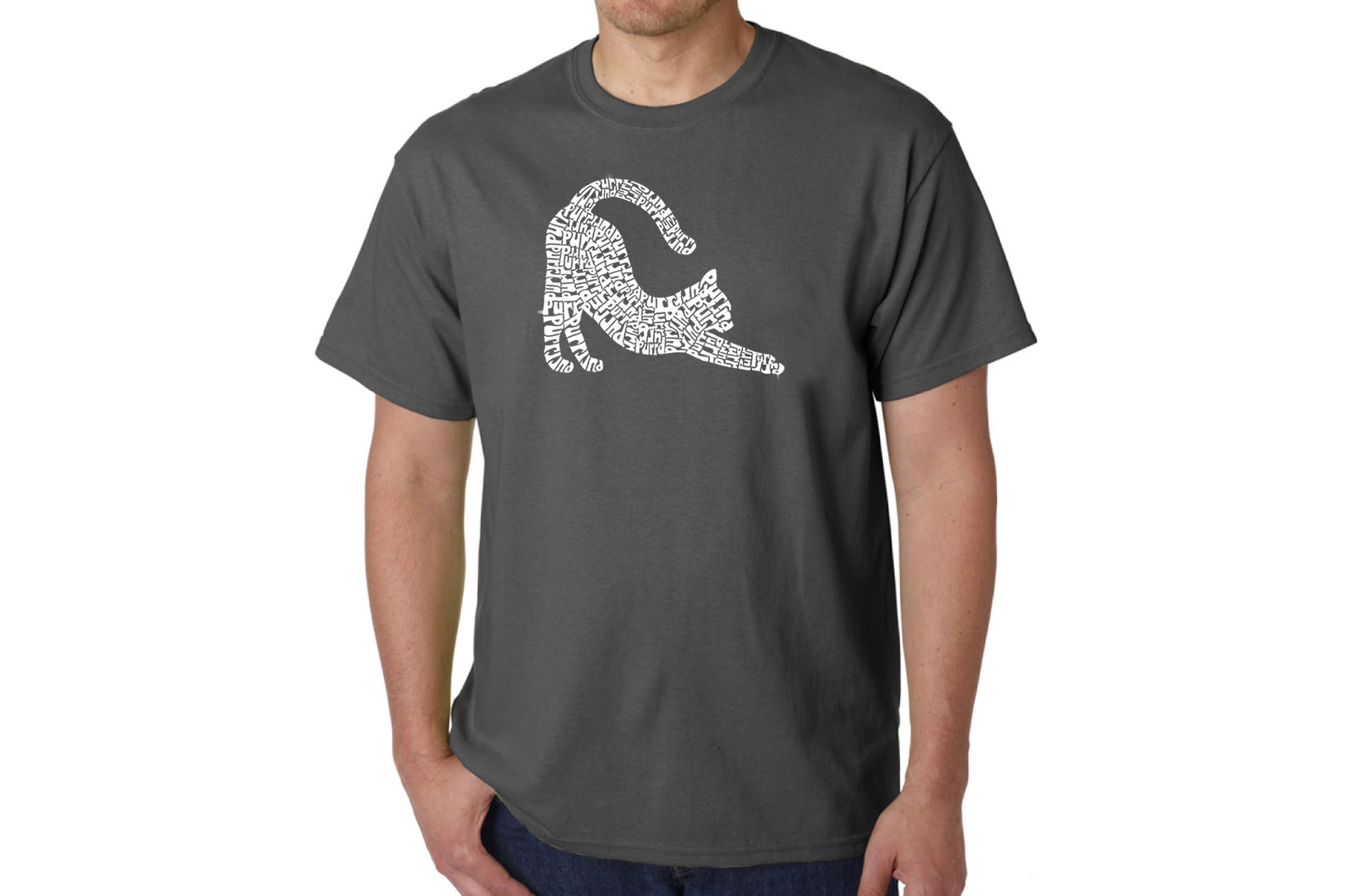 Mens Word Art T-Shirt - Stretching Cat