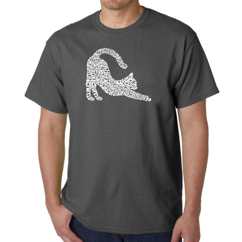 Mens Word Art T-Shirt - Stretching Cat