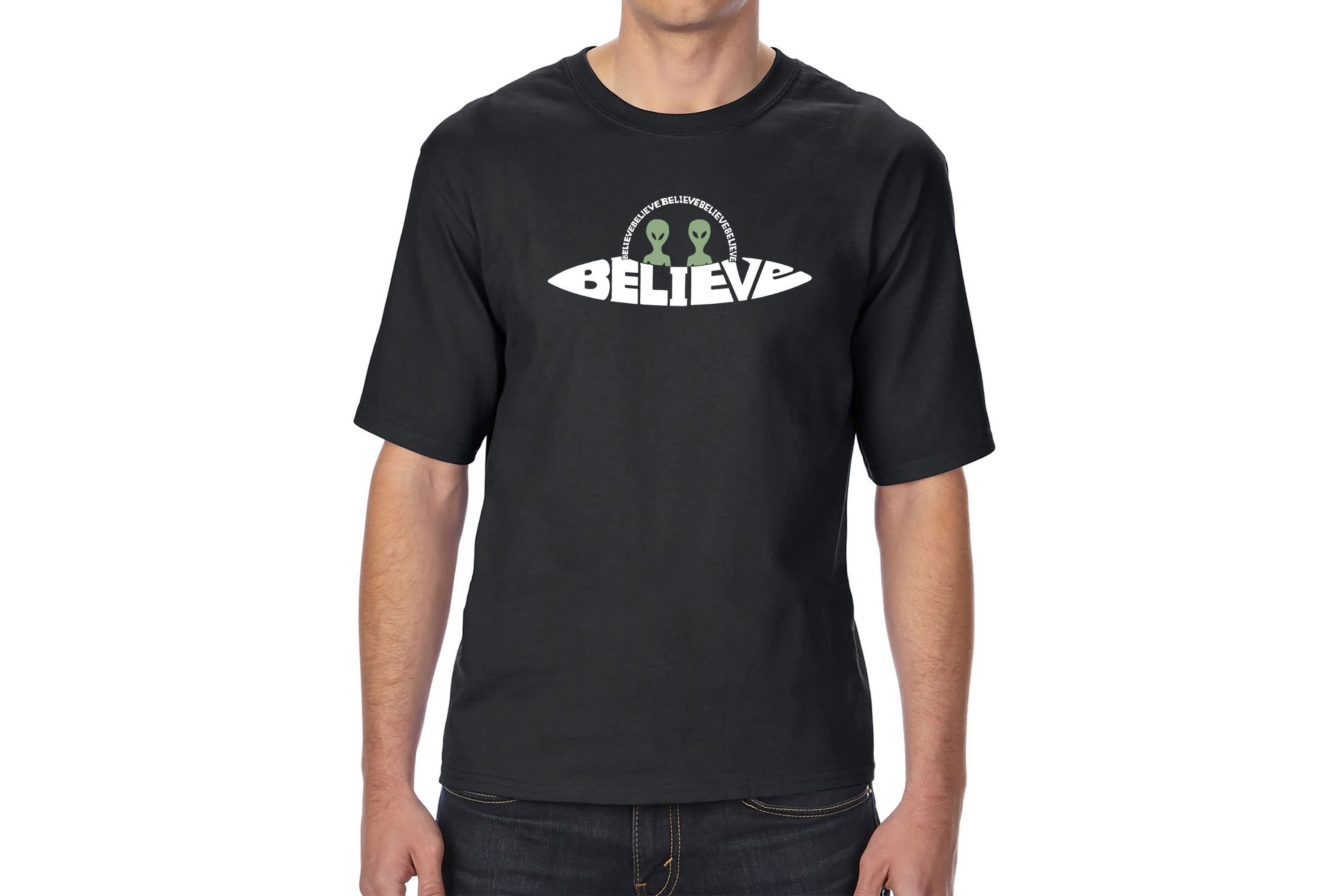 Mens Tall and Long Word Art T-Shirt  - Believe UFO