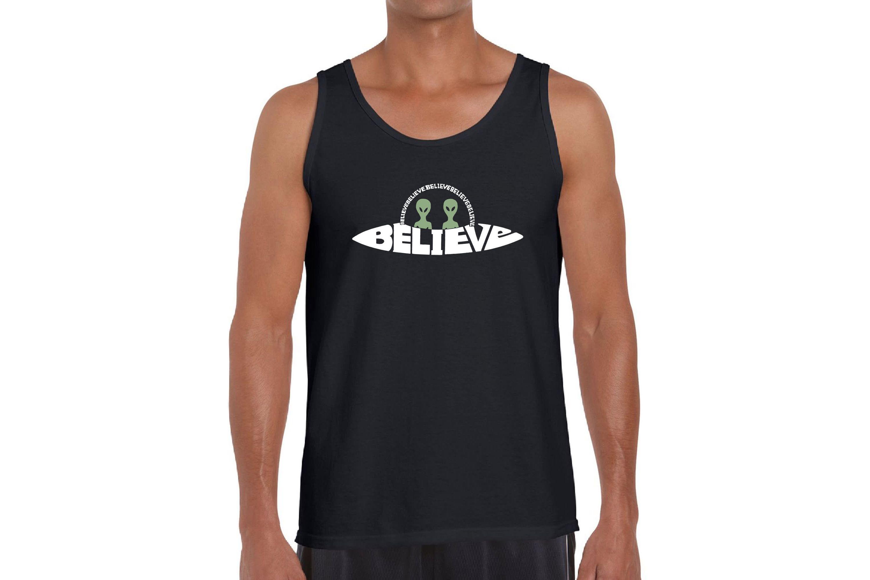 Mens Word Art Tank Top  - Believe UFO