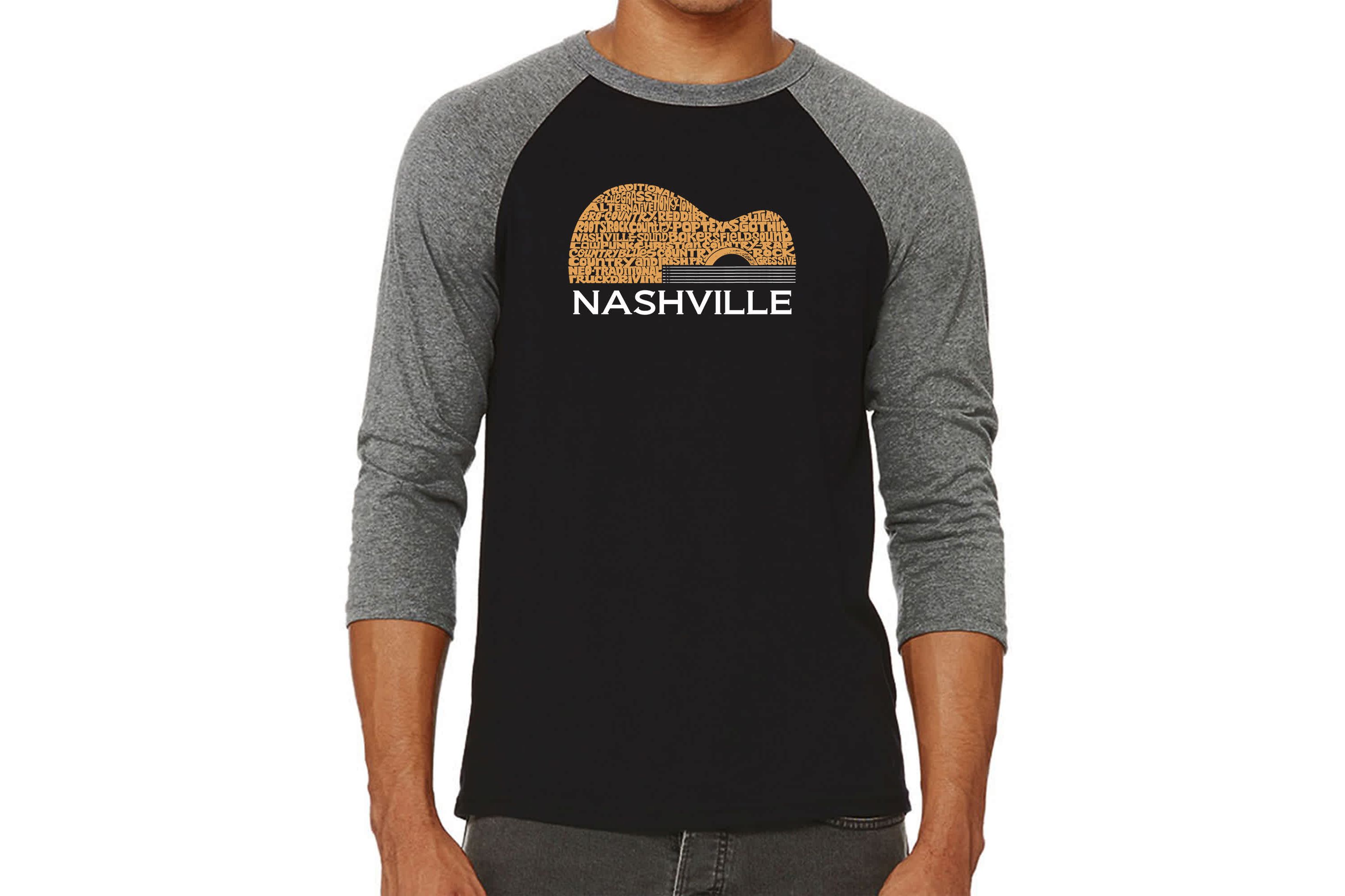 Mens Raglan Baseball Word Art T-Shirt  - Nashville Guitar