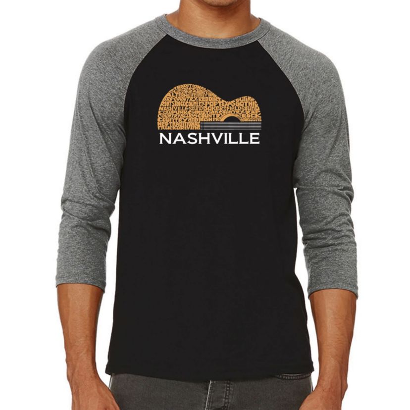 Mens Raglan Baseball Word Art T-Shirt  - Nashville Guitar