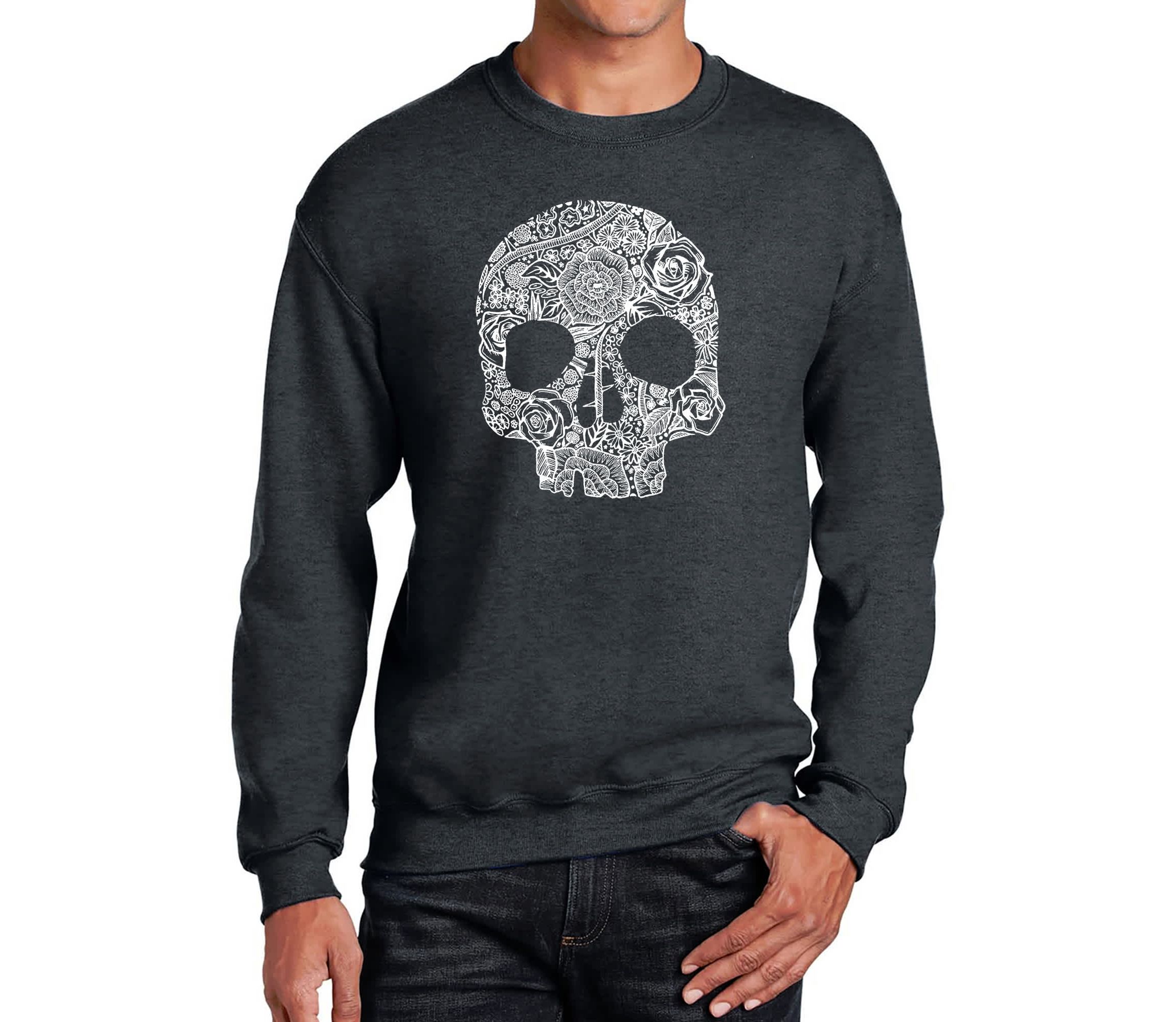 Mens Word Art Crewneck Sweatshirt - Flower Skull