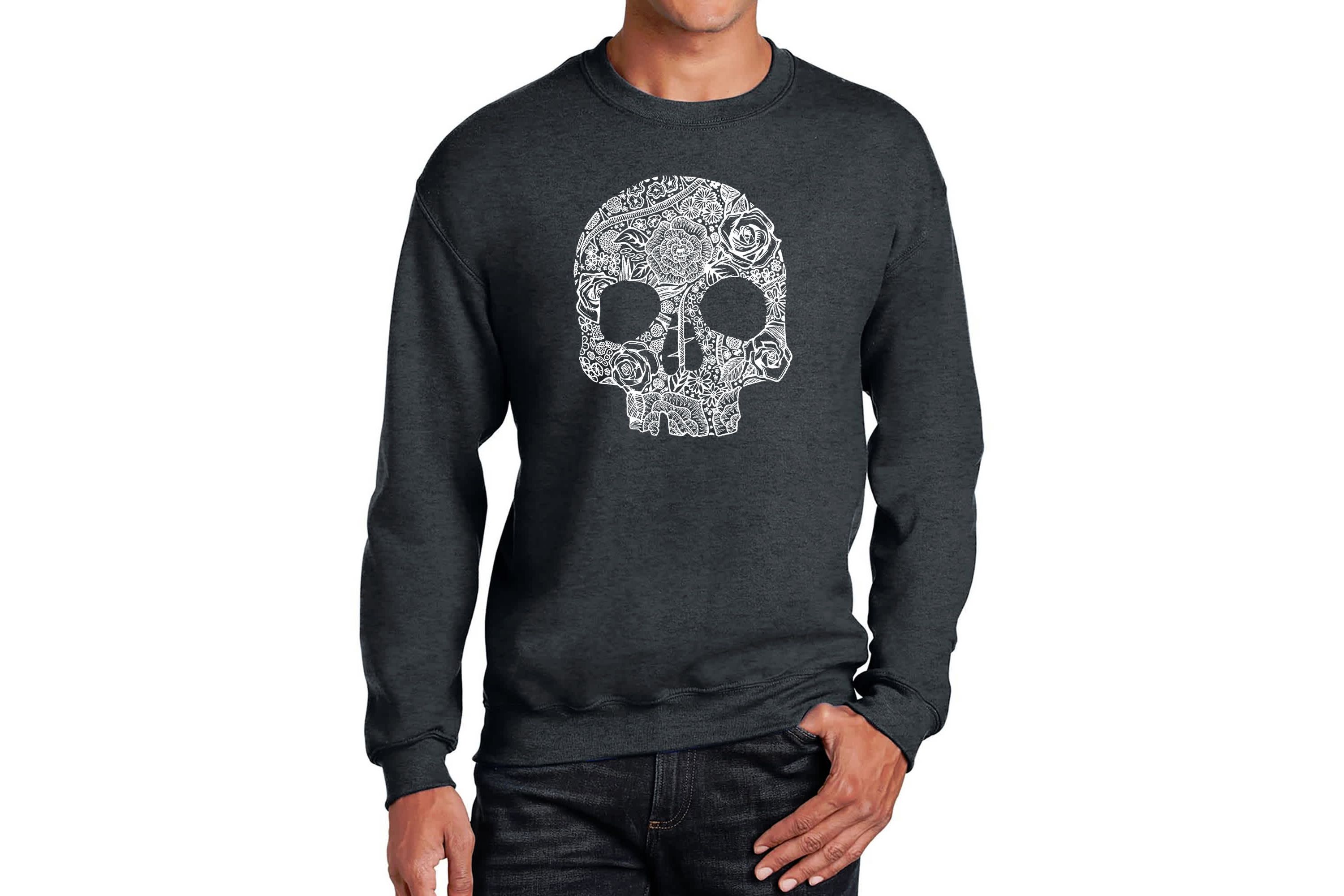 Mens Word Art Crewneck Sweatshirt - Flower Skull