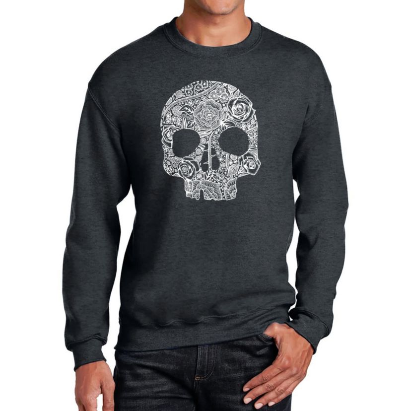 Mens Word Art Crewneck Sweatshirt - Flower Skull