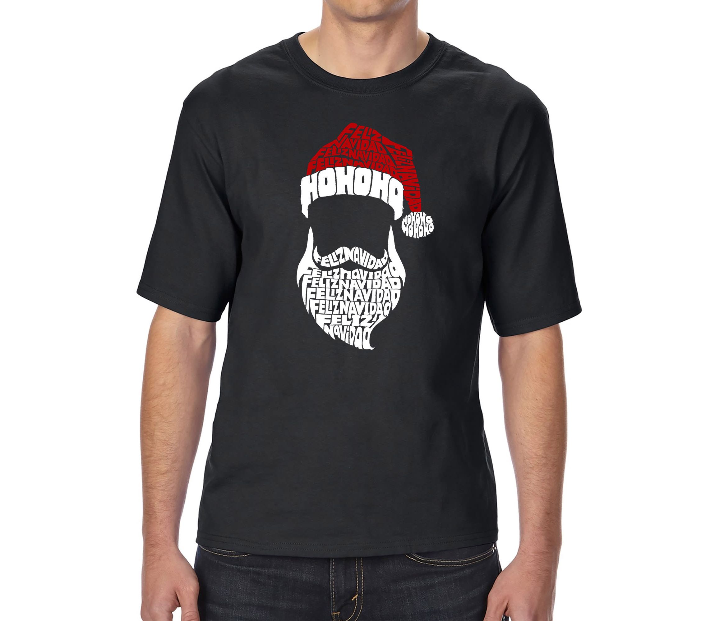 Mens Tall and Long Word Art T-Shirt - Feliz Navidad Santa Claus