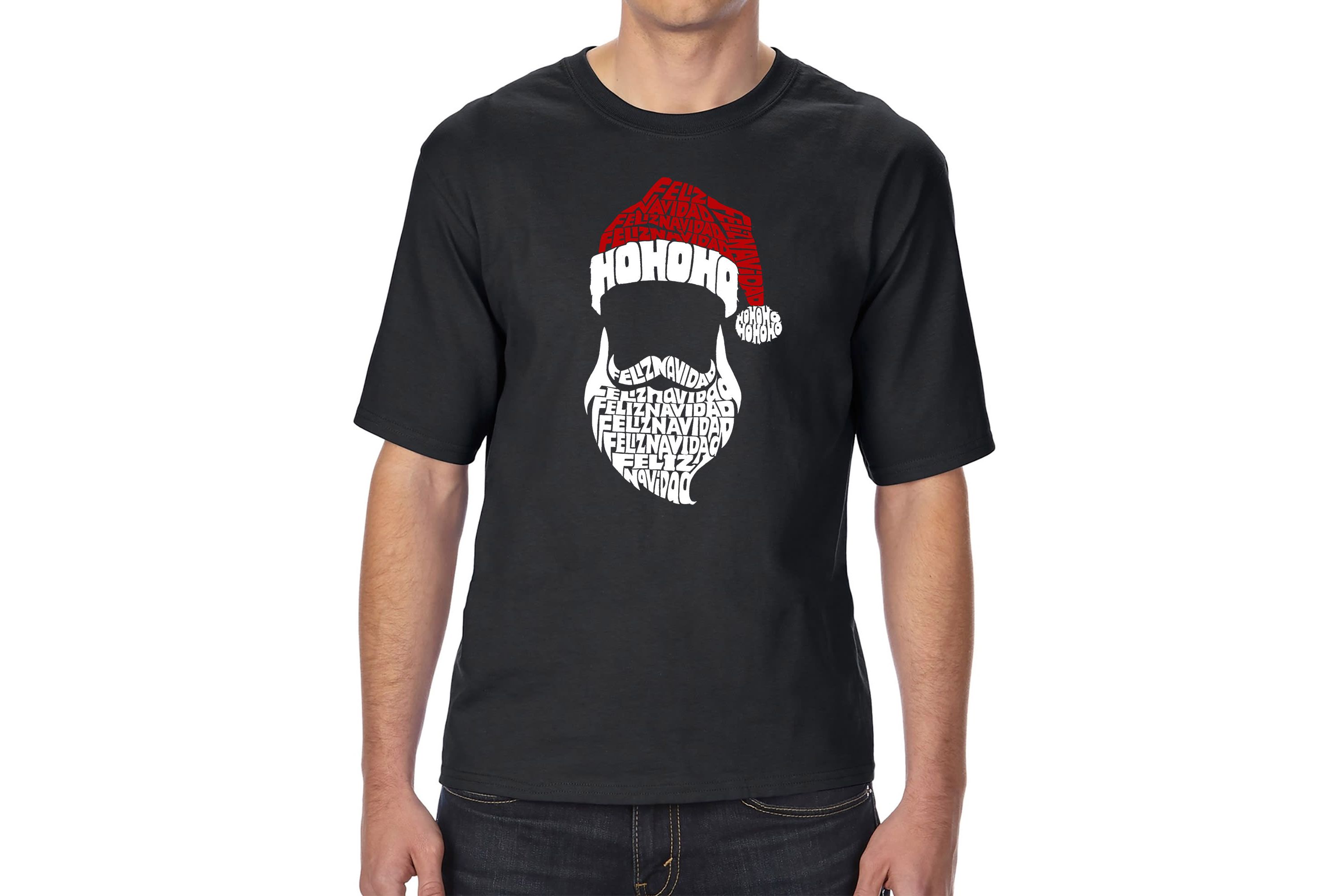 Mens Tall and Long Word Art T-Shirt - Feliz Navidad Santa Claus