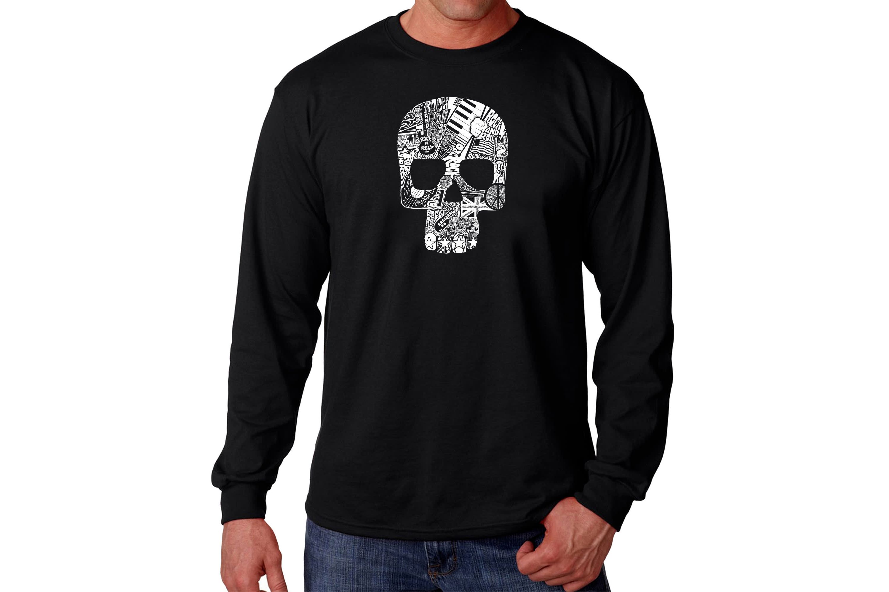 Mens Word Art Long Sleeve T-Shirt  - Rock n Roll Skull