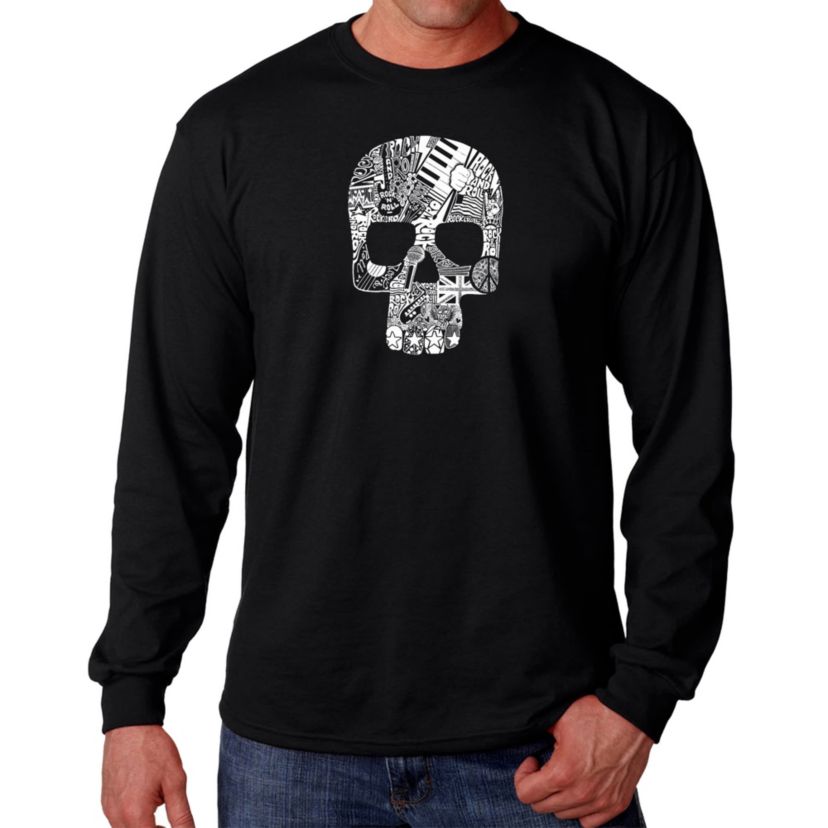 Mens Word Art Long Sleeve T-Shirt  - Rock n Roll Skull