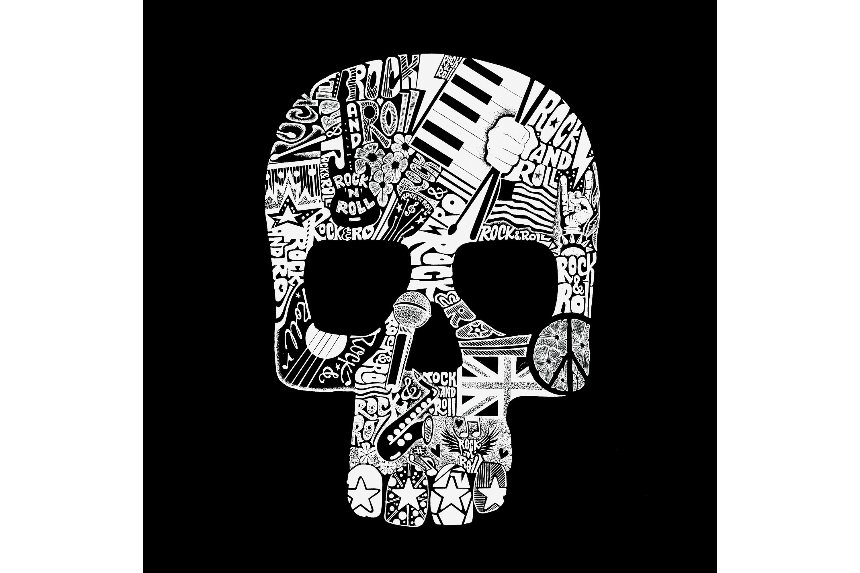 Mens Word Art Long Sleeve T-Shirt  - Rock n Roll Skull