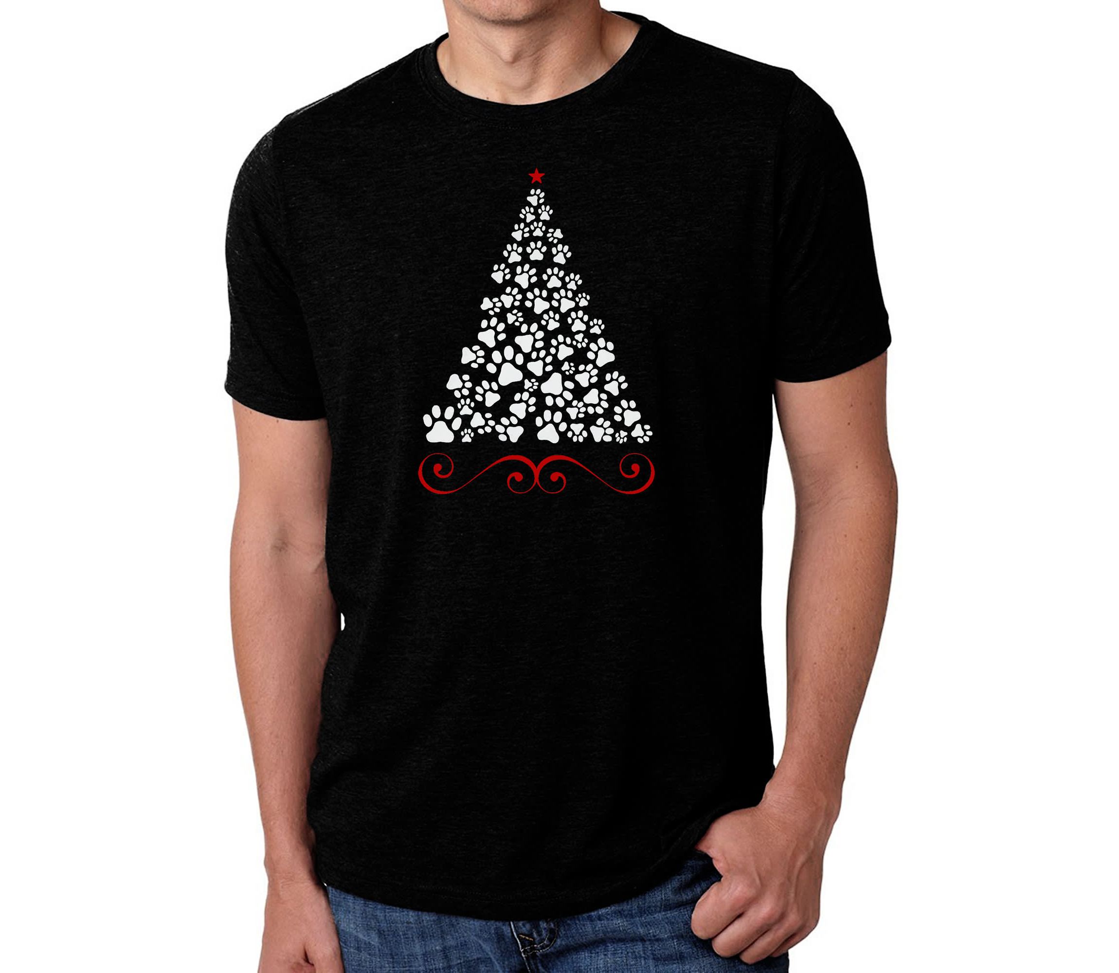 Mens Premium Blend Word Art T-Shirt - Paw Christmas Tree