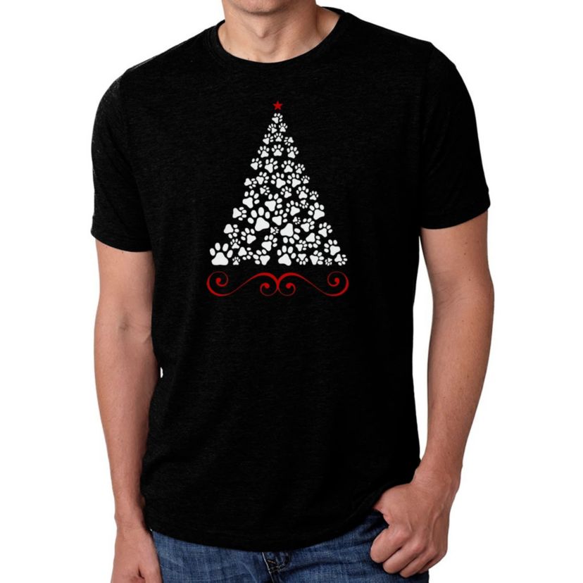 Mens Premium Blend Word Art T-Shirt - Paw Christmas Tree