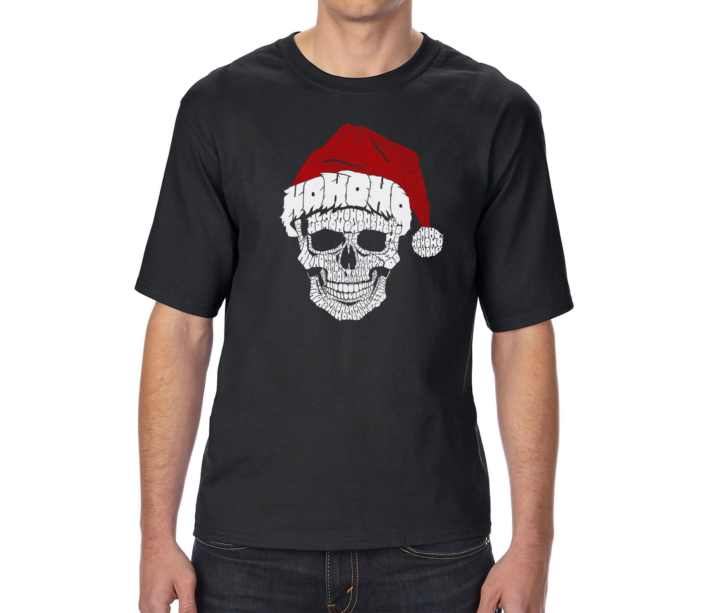 Mens Tall and Long Word Art T-Shirt - Santa Skull