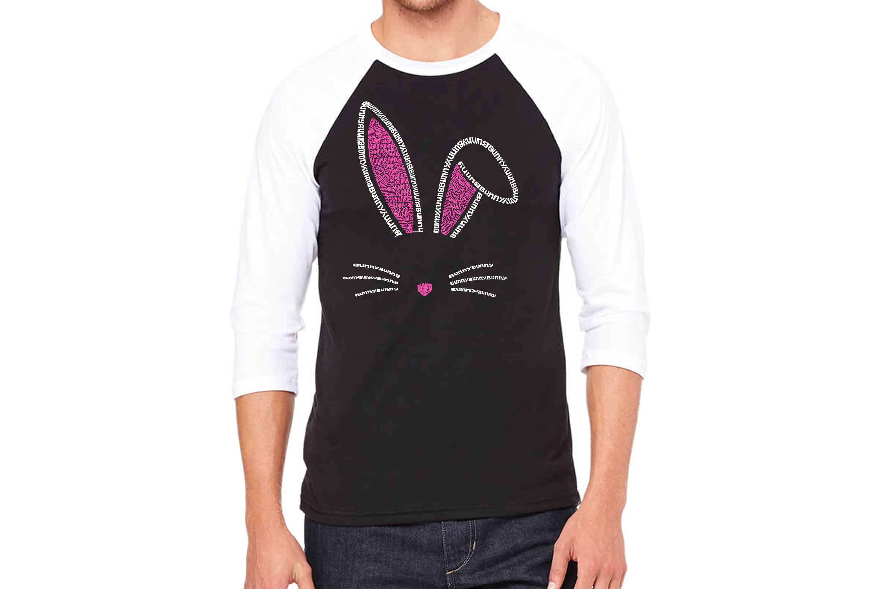Mens Raglan Baseball Word Art T-shirt - Bunny Ears
