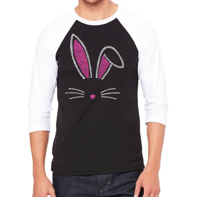 Mens Raglan Baseball Word Art T-shirt - Bunny Ears