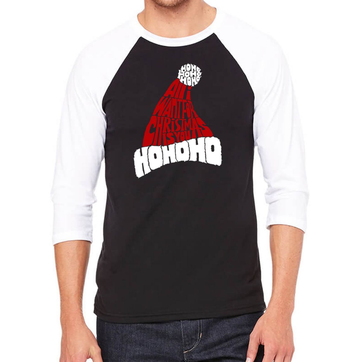 Mens Raglan Baseball Word Art T-Shirt - All I Want for Christmas is You