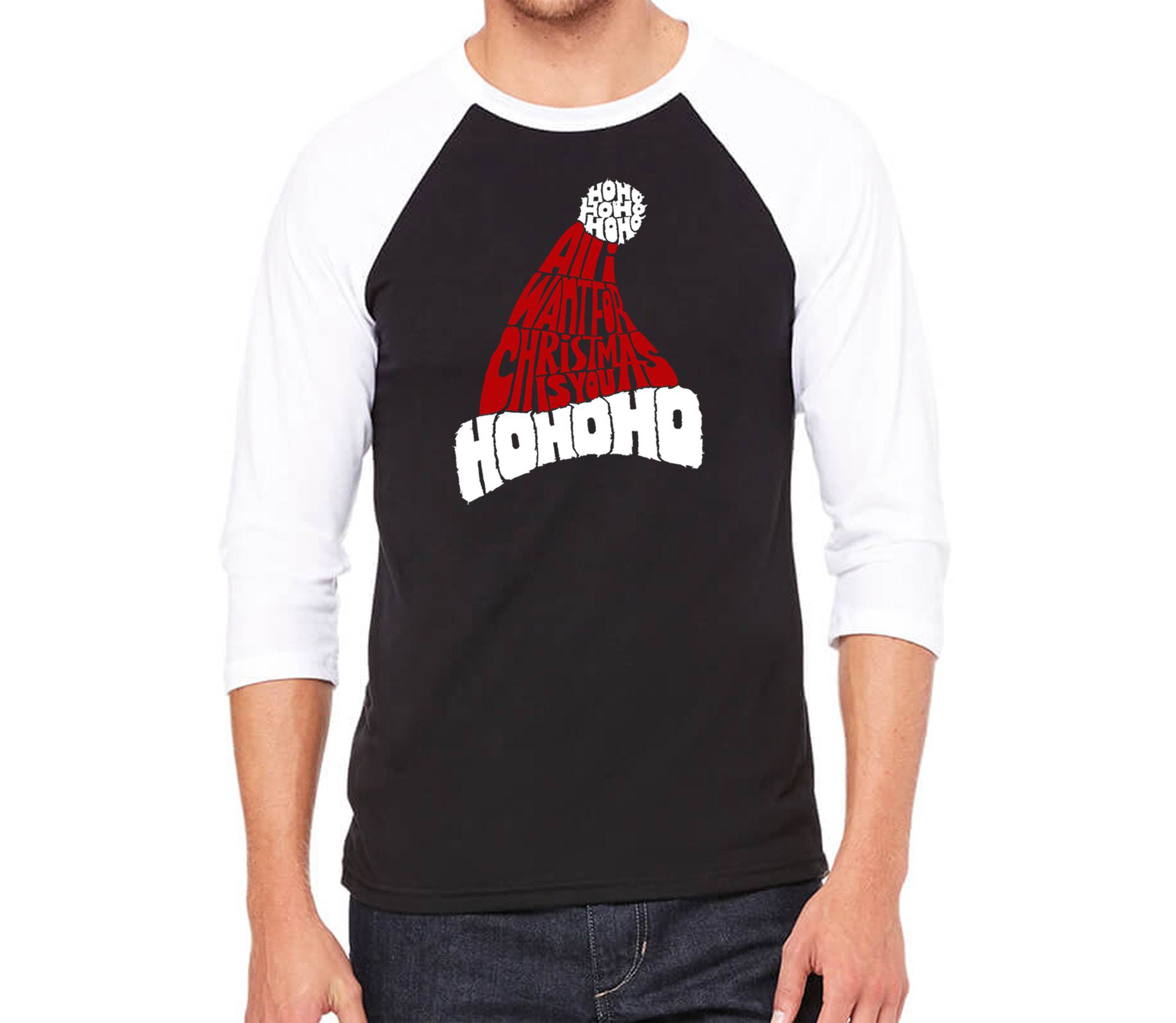 Mens Raglan Baseball Word Art T-Shirt - All I Want for Christmas is You