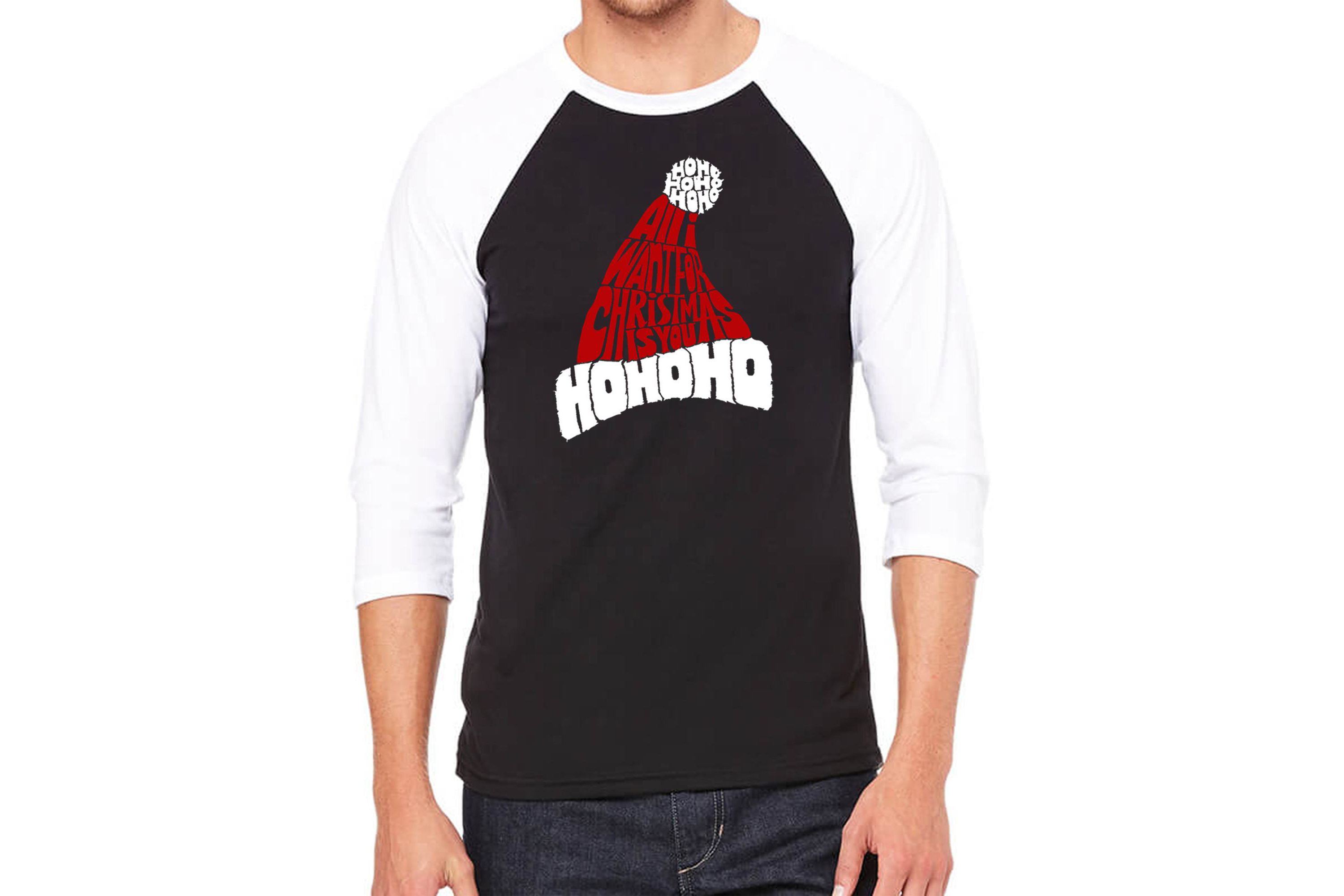 Mens Raglan Baseball Word Art T-Shirt - All I Want for Christmas is You