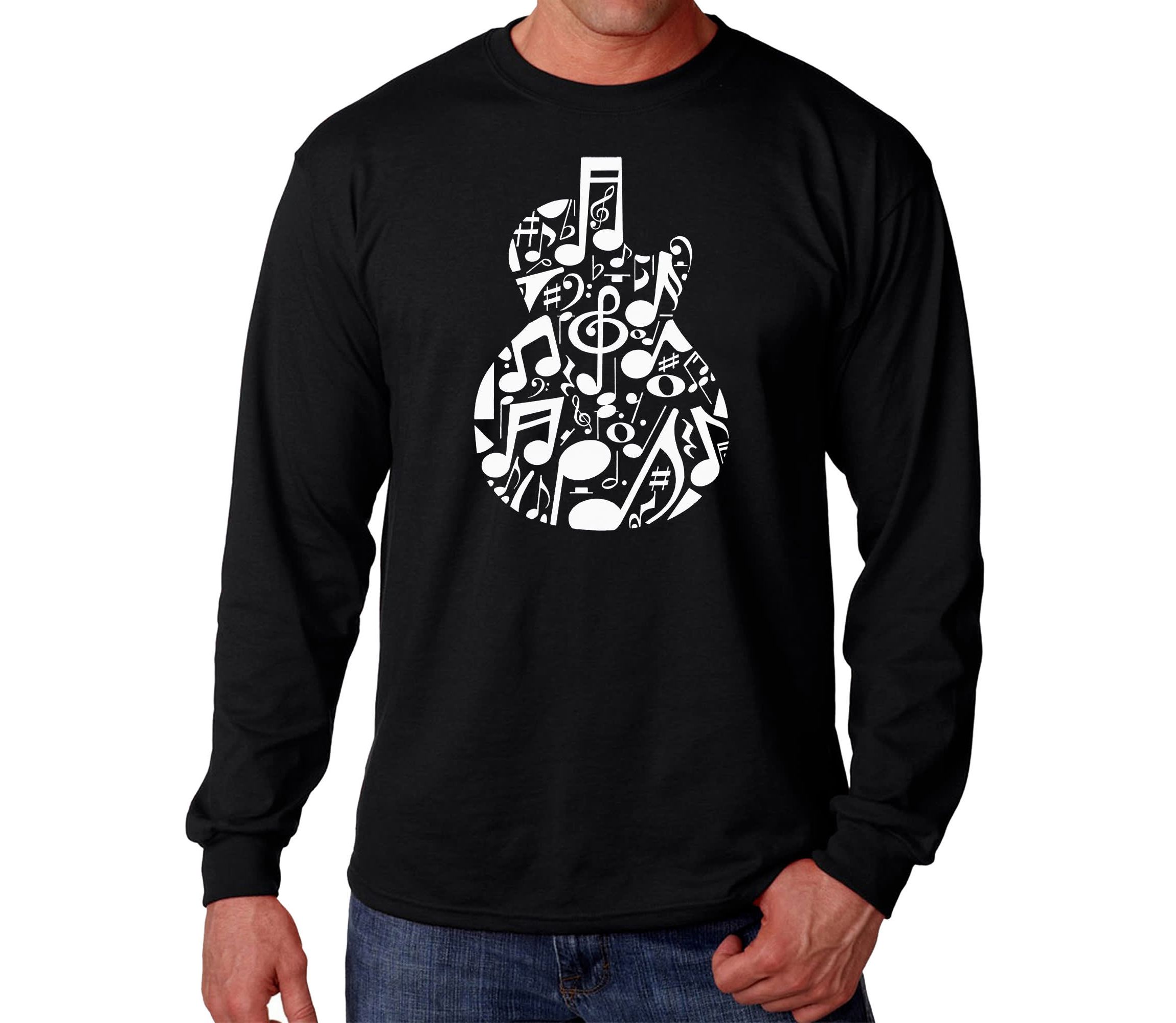 Mens Word Art Long Sleeve T-Shirt  - Music Notes Guitar