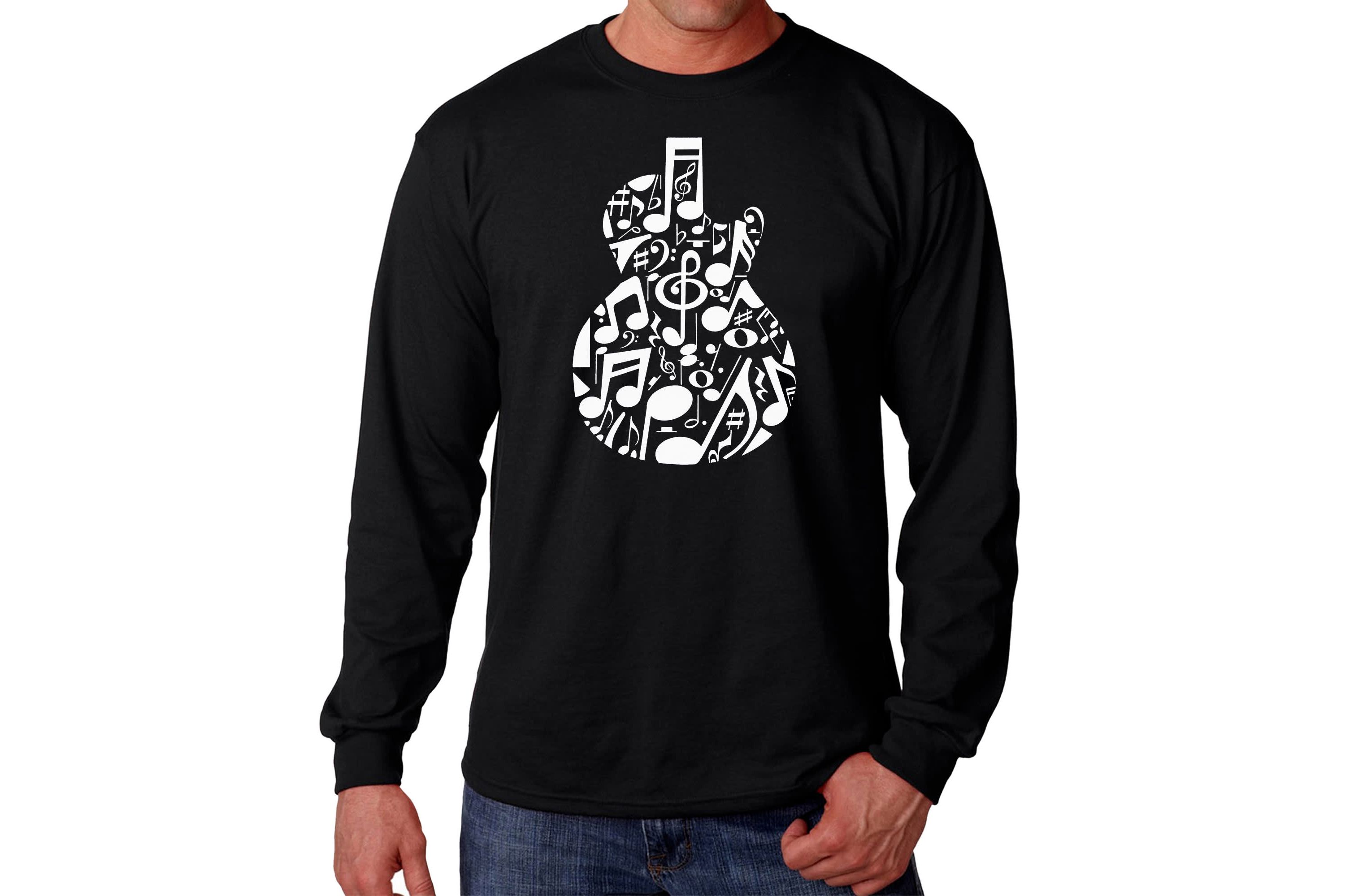Mens Word Art Long Sleeve T-Shirt  - Music Notes Guitar