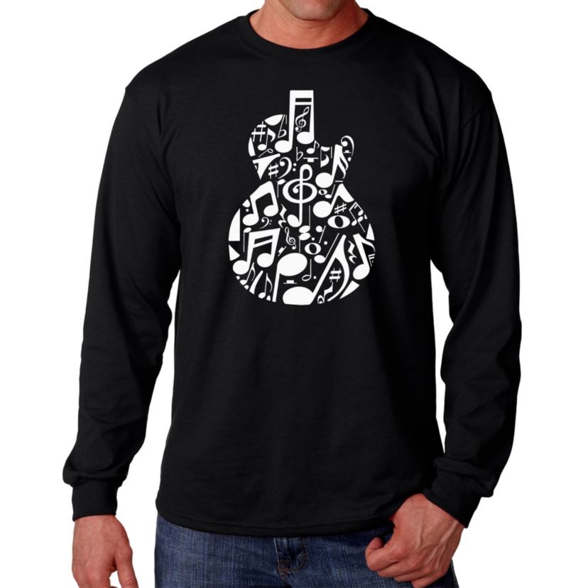 Mens Word Art Long Sleeve T-Shirt  - Music Notes Guitar