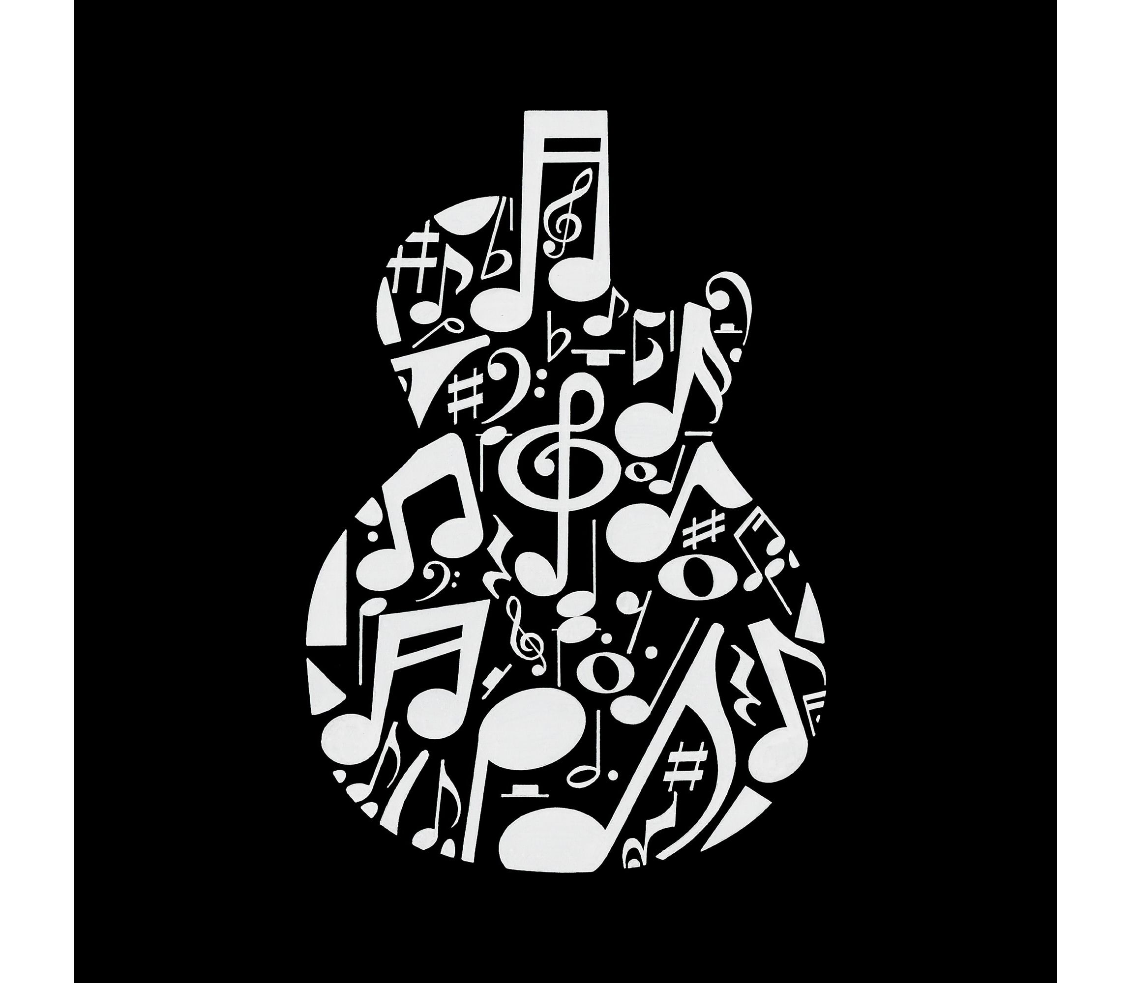 Mens Word Art Long Sleeve T-Shirt  - Music Notes Guitar