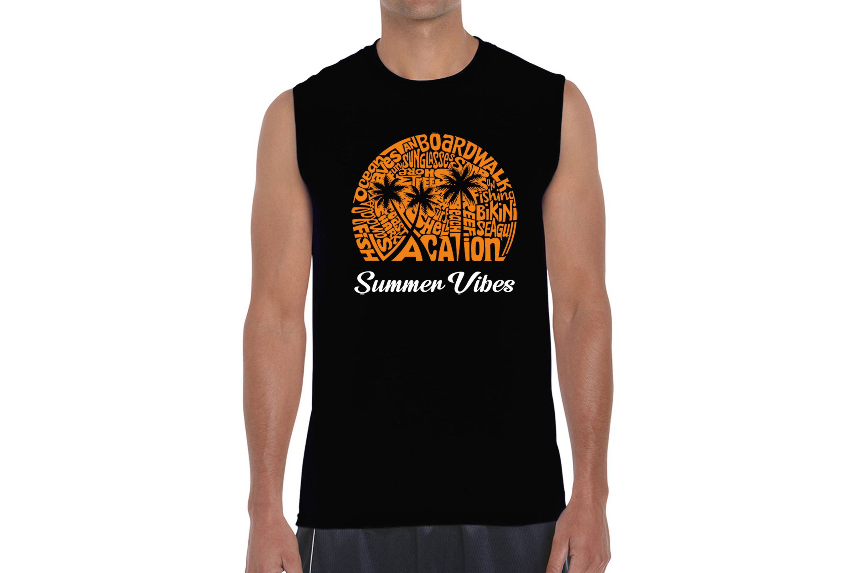 Mens Word Art Sleeveless T-Shirt - Summer Vibes