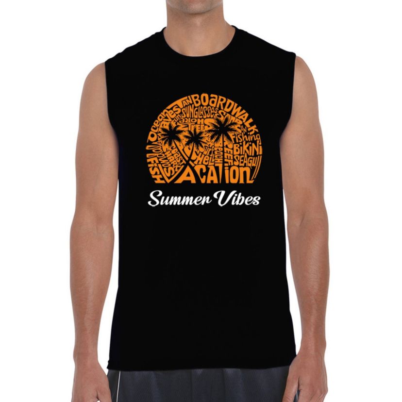 Mens Word Art Sleeveless T-Shirt - Summer Vibes