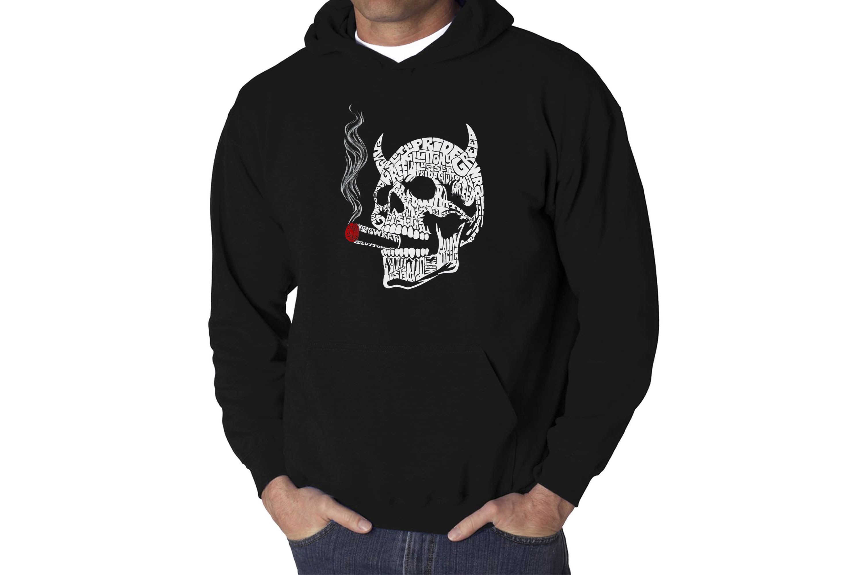 Mens Word Art Hooded Sweatshirt - 7 Deadly Sins Skull
