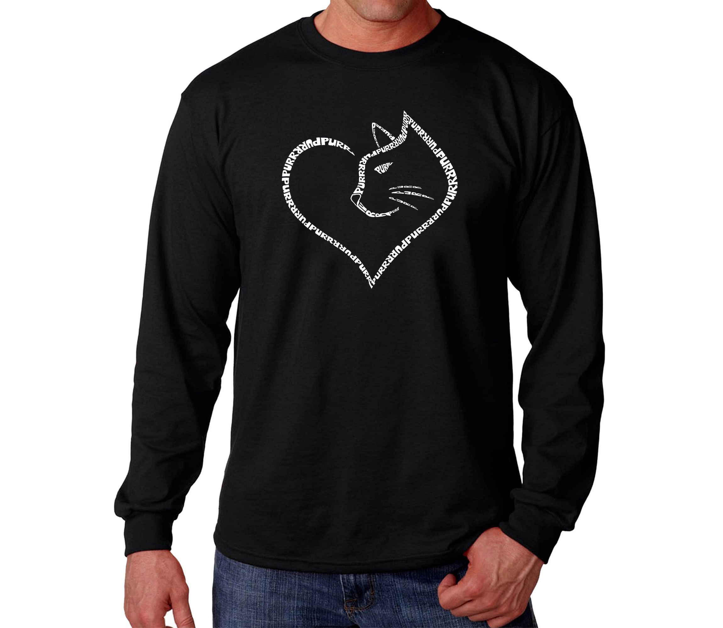 Mens Word Art Long Sleeve T-Shirt  - Cat Heart