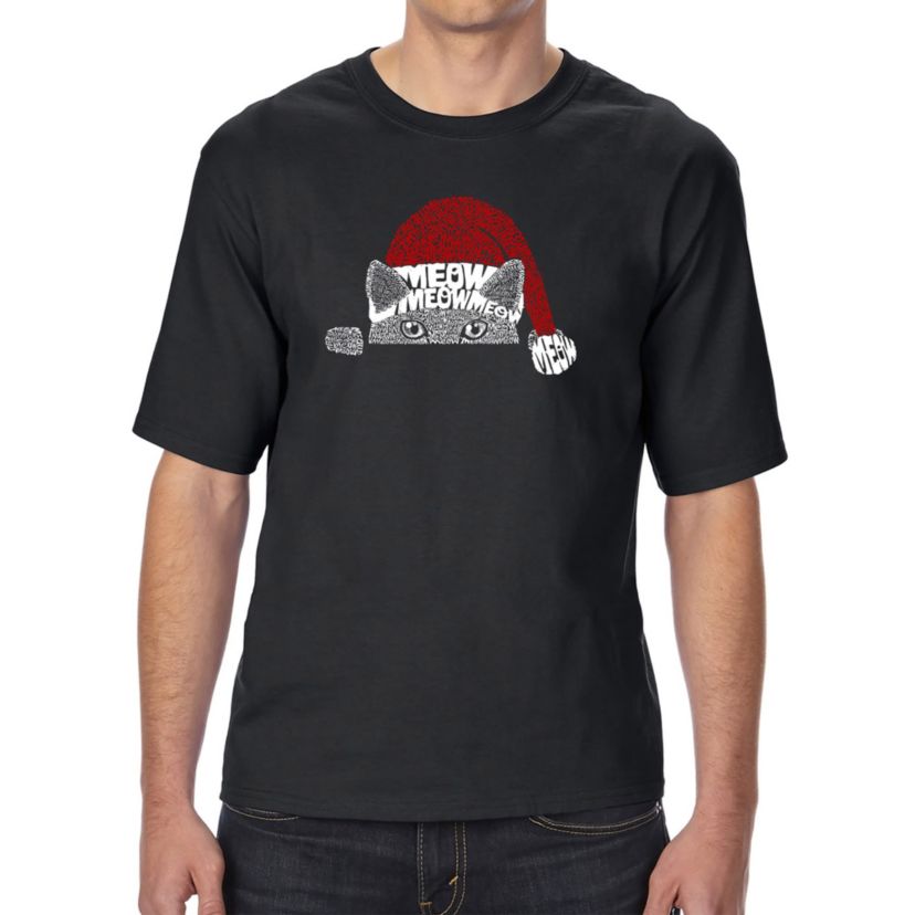 Mens Tall and Long Word Art T-Shirt  - Christmas Peeking Cat