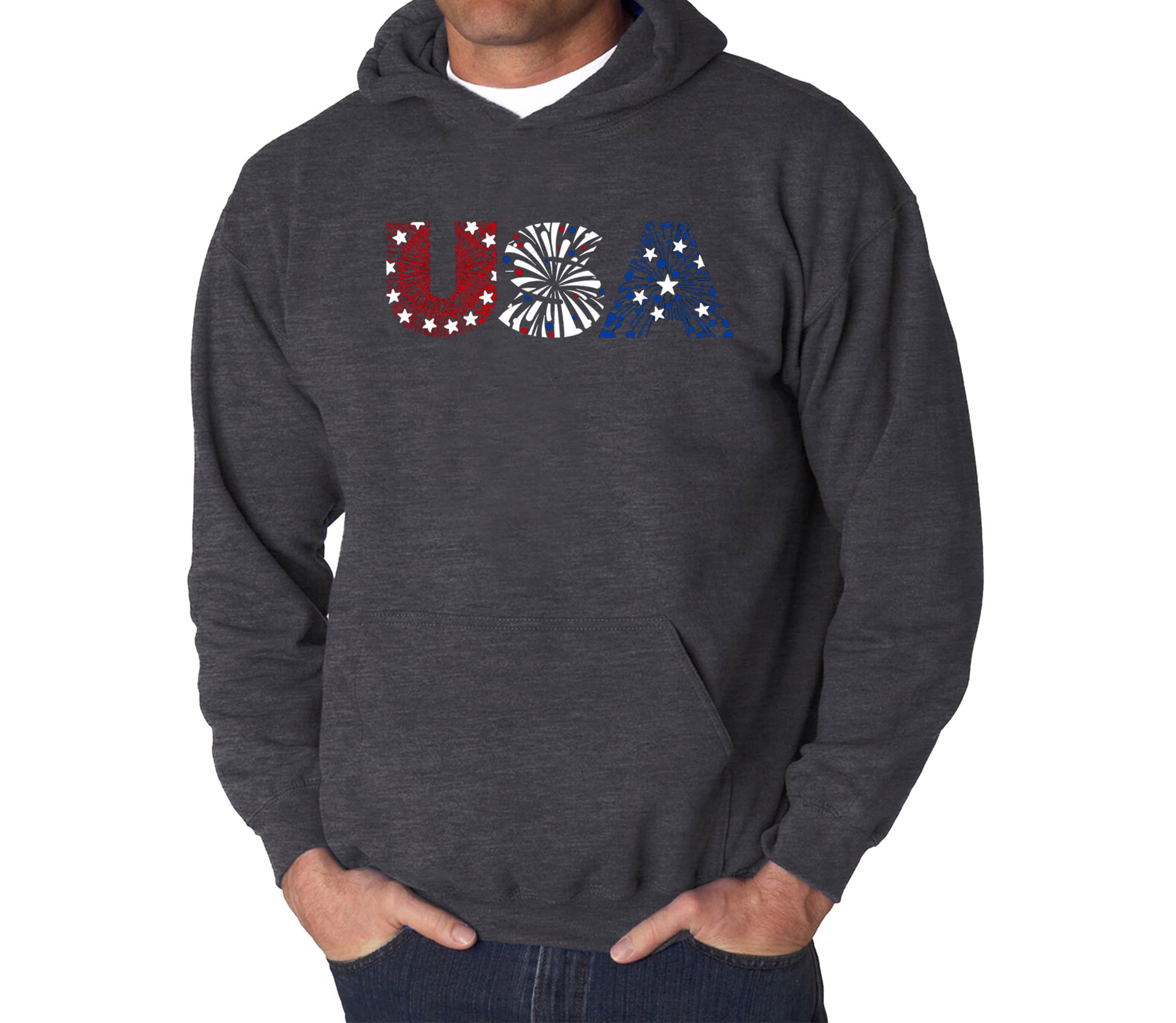 Mens Word Art Hooded Sweatshirt - USA Fireworks