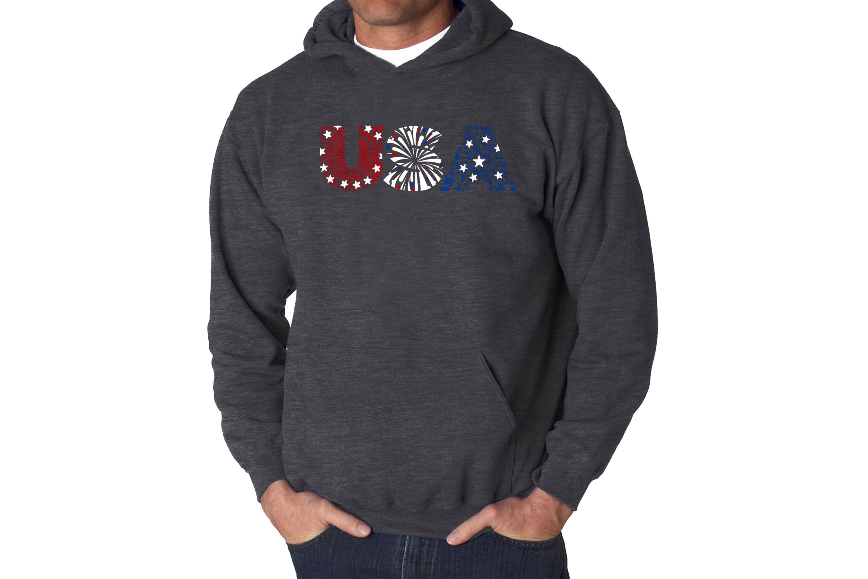 Mens Word Art Hooded Sweatshirt - USA Fireworks