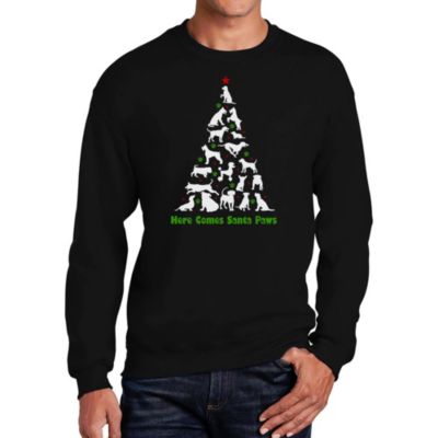 LA Pop Art Men's Word Art Crewneck Sweatshirt - Here Comes Santa Paws, Black, 4XL