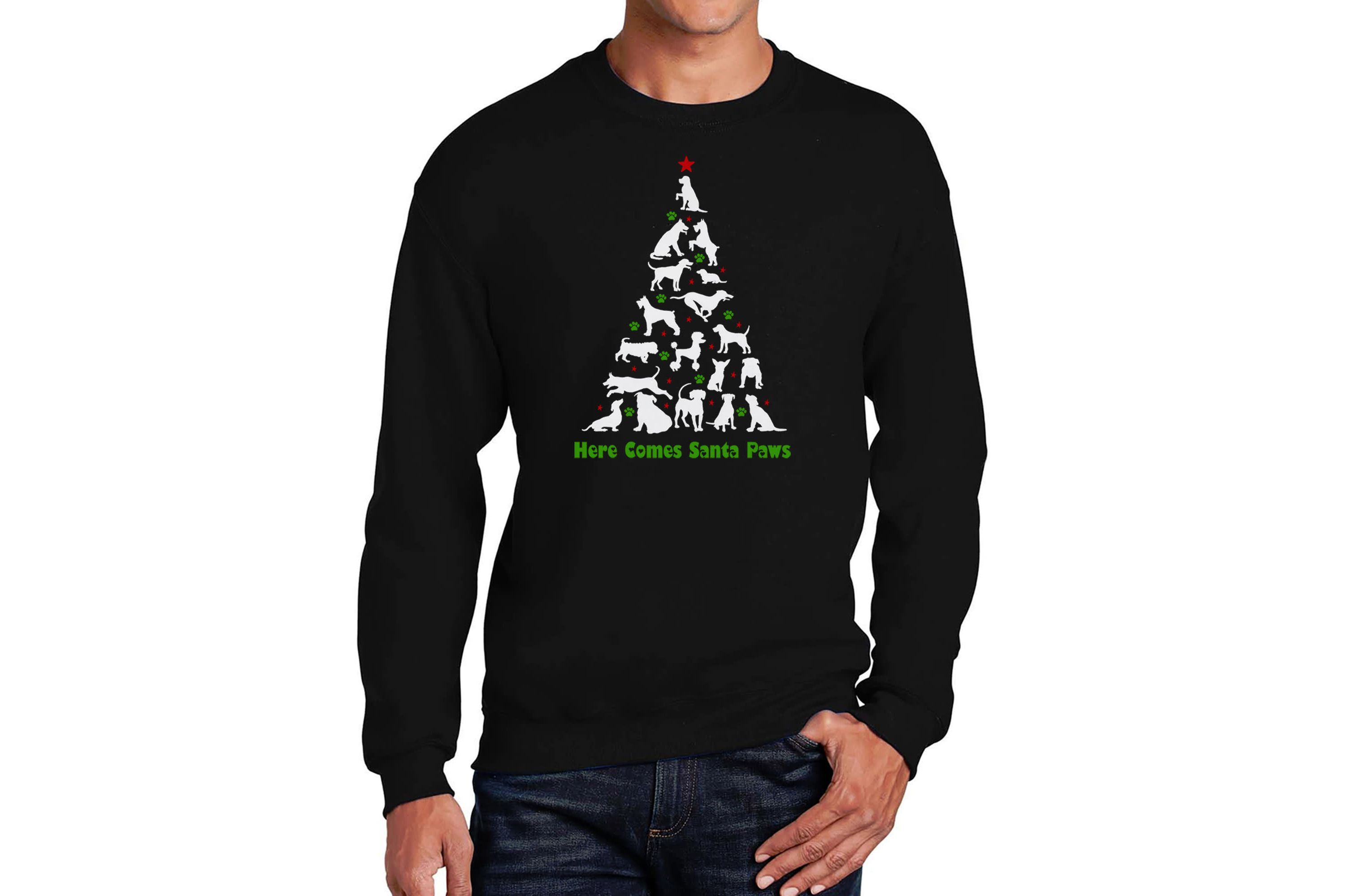 Mens Word Art Crewneck Sweatshirt - Here Comes Santa Paws