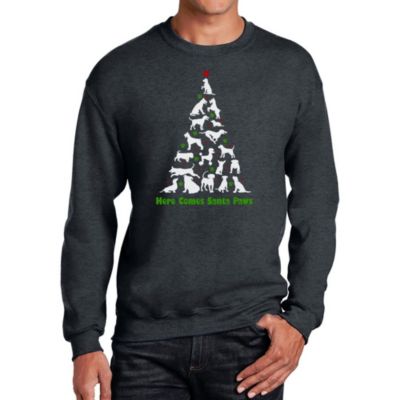 LA Pop Art Men's Word Art Crewneck Sweatshirt - Here Comes Santa Paws, Gray, 4XL