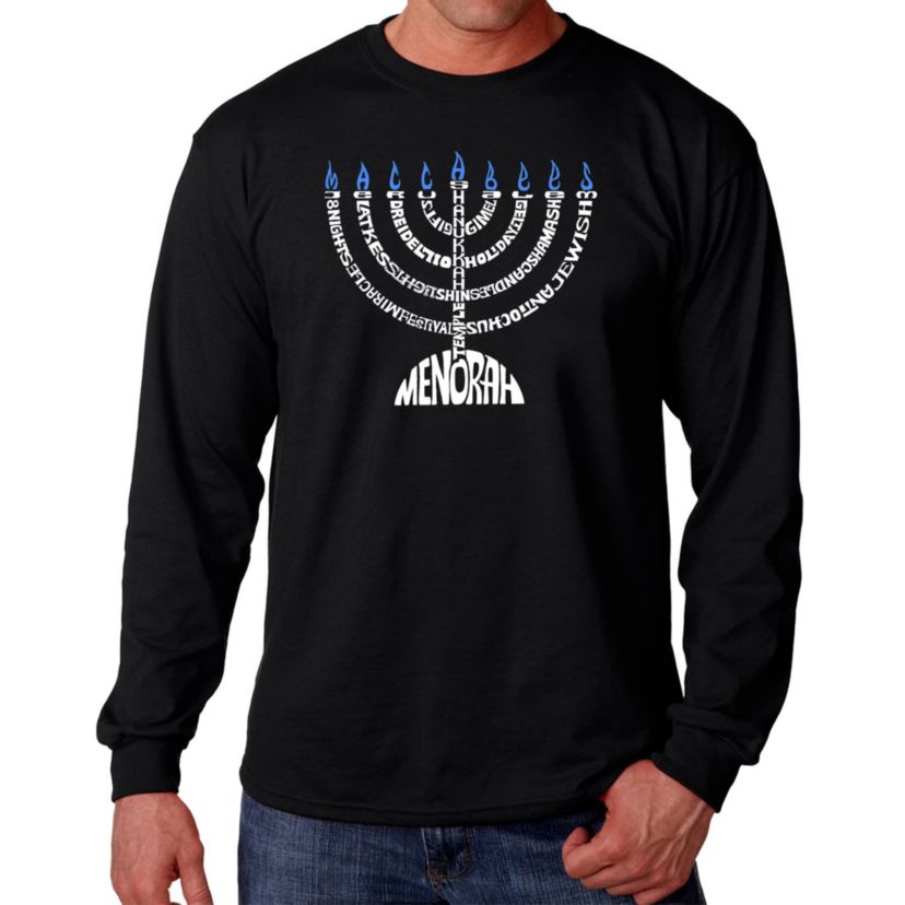 Mens Word Art Long Sleeve T-Shirt - Menorah