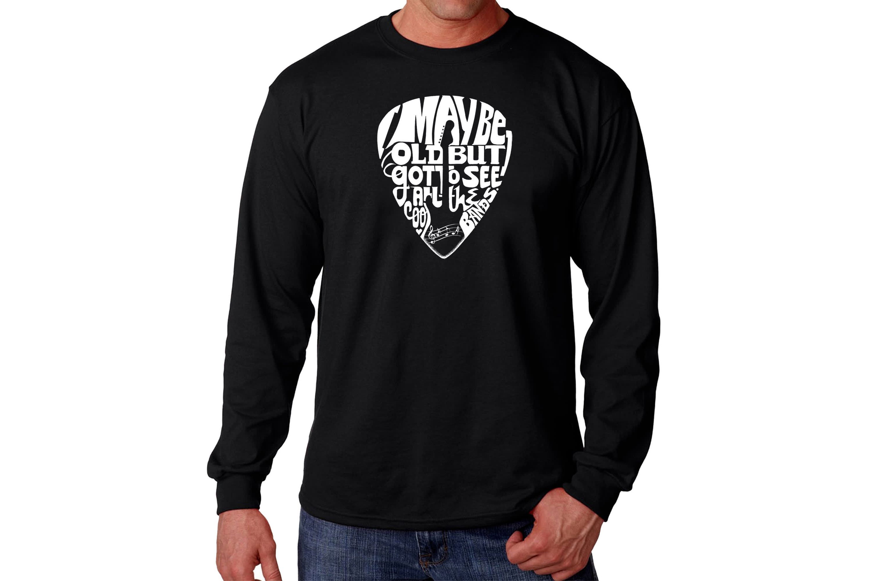 Mens Word Art Long Sleeve T-shirt - Guitar Pick
