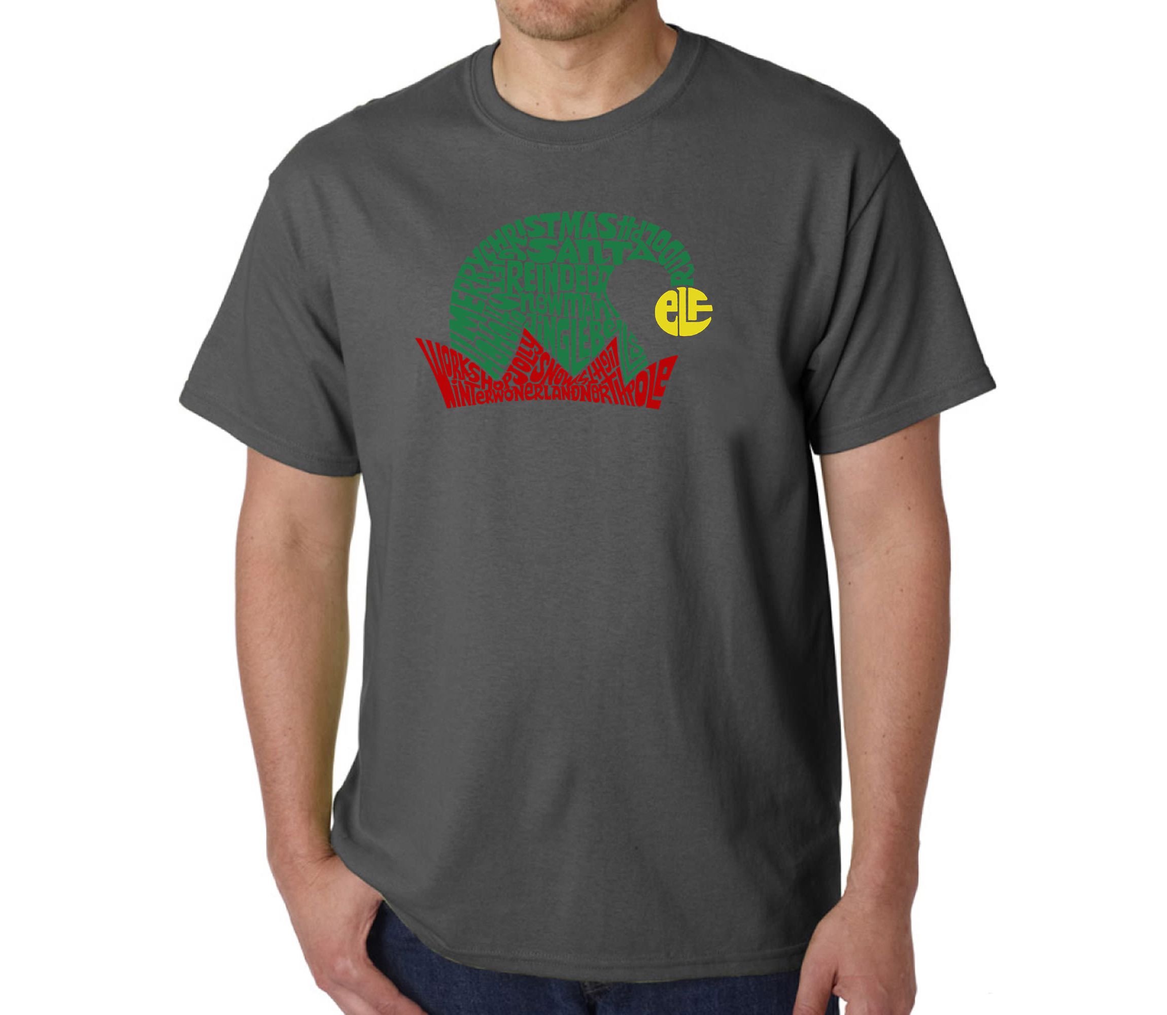 Mens Word Art T-Shirt  - Christmas Elf Hat