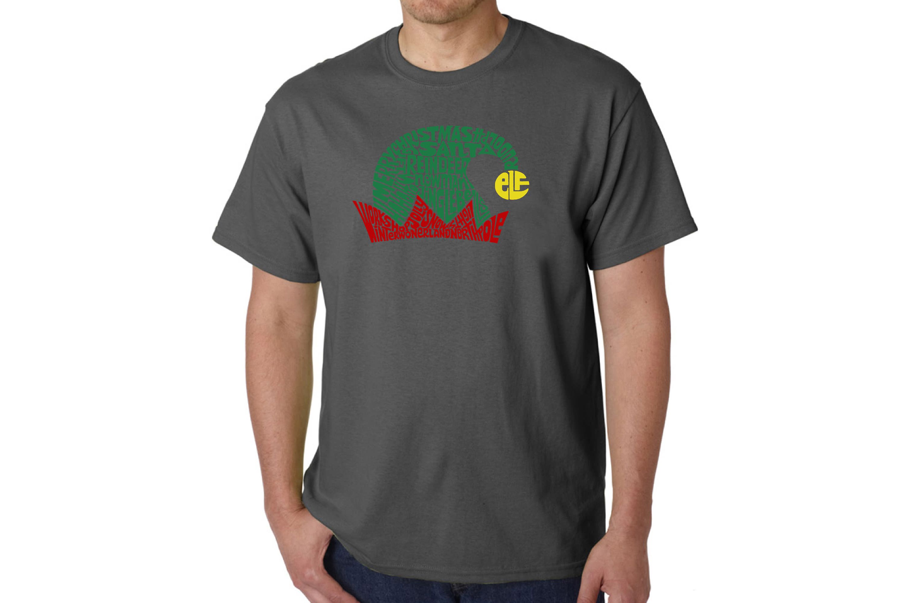 Mens Word Art T-Shirt  - Christmas Elf Hat
