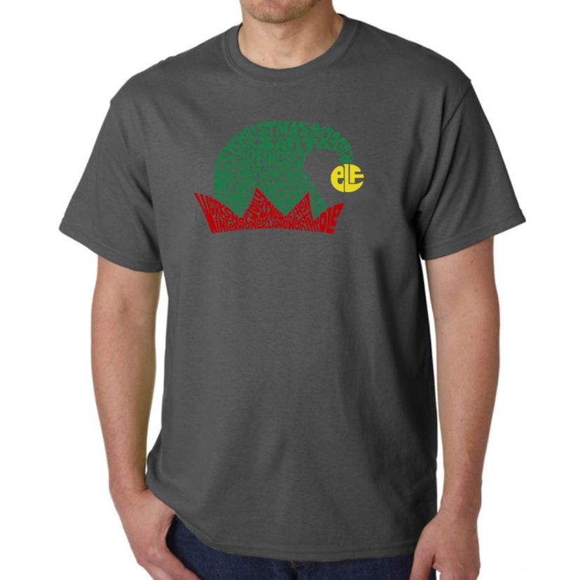 Mens Word Art T-Shirt  - Christmas Elf Hat
