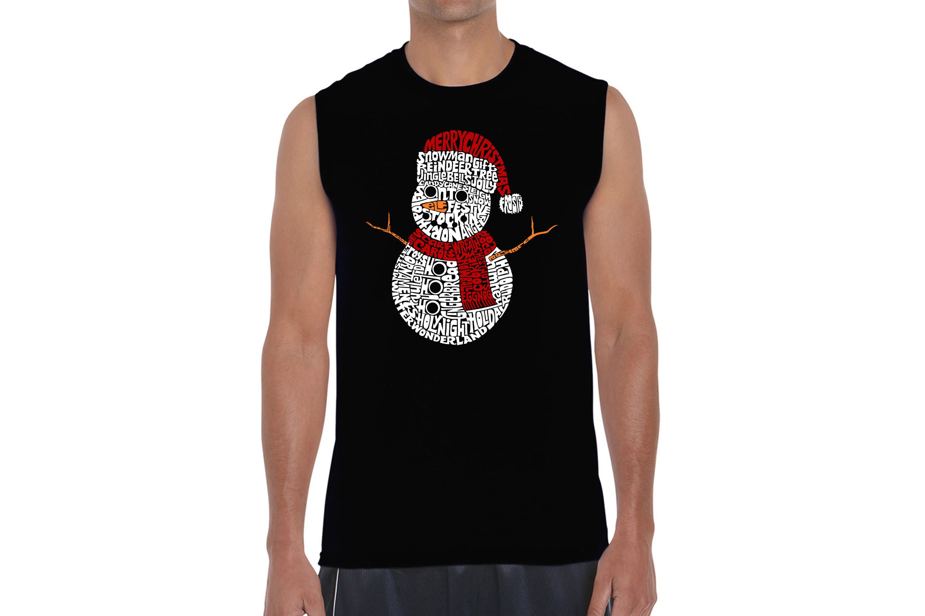 Mens Word Art Sleeveless T-Shirt  - Christmas Snowman