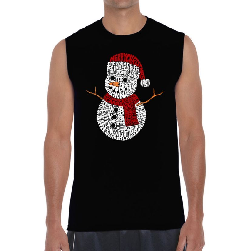 Mens Word Art Sleeveless T-Shirt  - Christmas Snowman