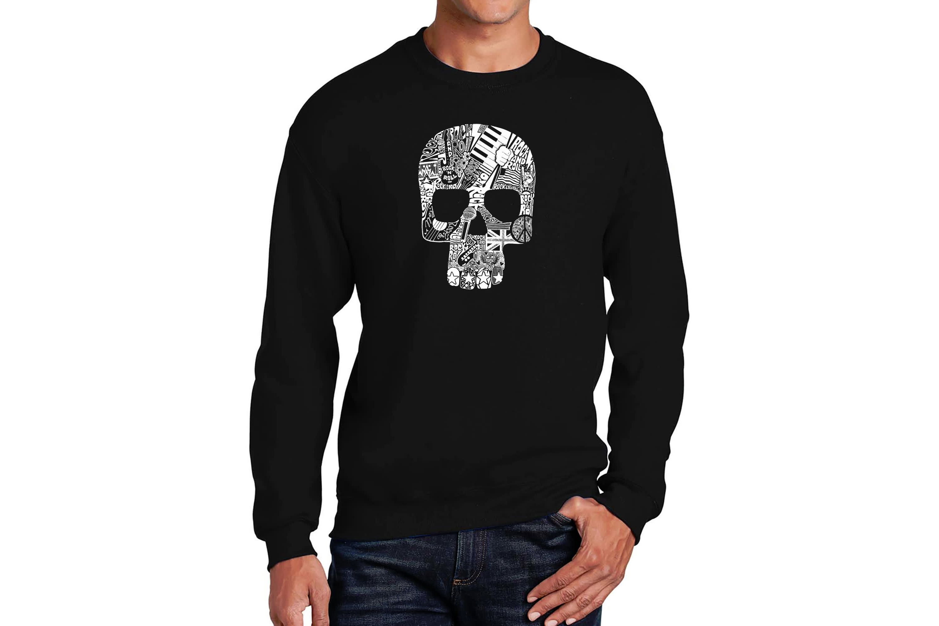 Mens Word Art Crewneck Sweatshirt  - Rock n Roll Skull