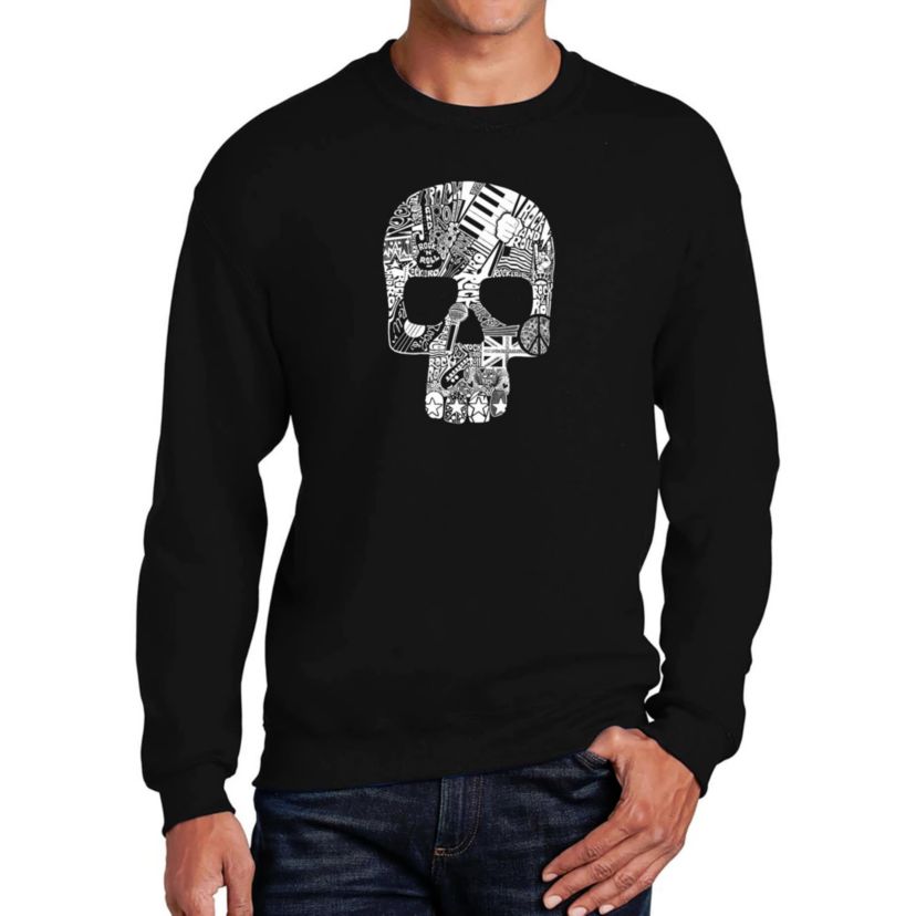 Mens Word Art Crewneck Sweatshirt  - Rock n Roll Skull