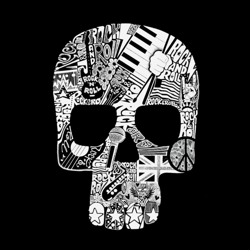Mens Word Art Crewneck Sweatshirt  - Rock n Roll Skull